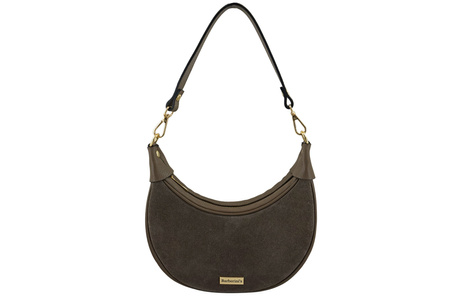 Subtelna mini torebka z miękkim zamszem i złotymi detalami - Beżowa ciemna