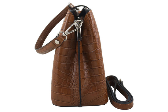 Torebka skórzana na ramię - CROCO - Brązowa jasna 