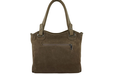 Duża elegancka torebka z naturalnej skóry i zamszu - Beżowa 