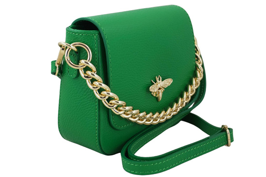 Modna torebka skórzana ze złotym łańcuszkiem - Zielona jasna