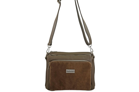 Codzienna torebka ze skóry naturalnej z zamszem - Beżowa ciemna