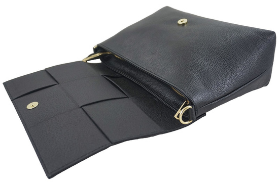 Klasyczna torebka skórzana "kratka" - Czarna 