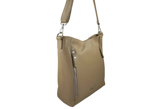 Praktyczna skórzana torebka na ramię - Beżowa 