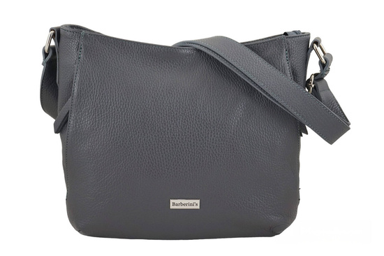 Praktyczna torebka skórzana z kieszeniami - Szara ciemna