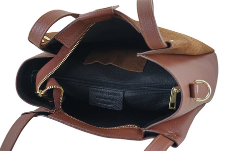 Klasyczna torebka skórzana z zamszem - Brązowa 