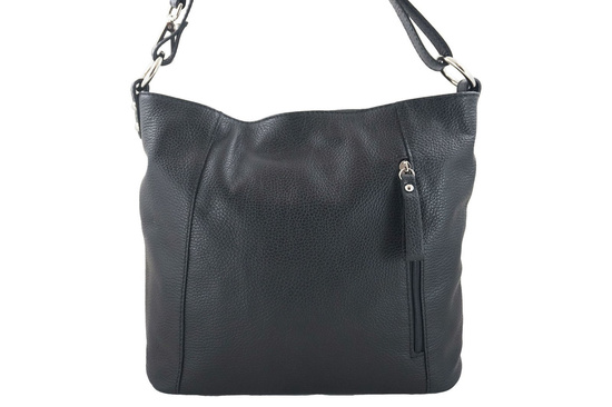 Pojemny skórzany worek na ramię - Czarny