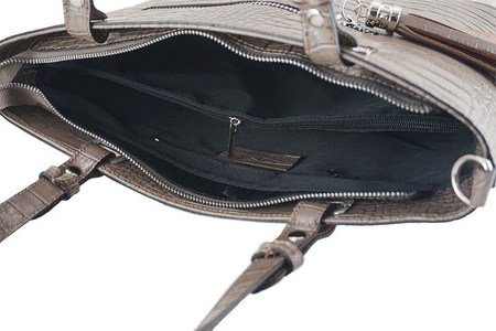 Klasyczna torebka na ramię - CROCO - Beżowa ciemna 