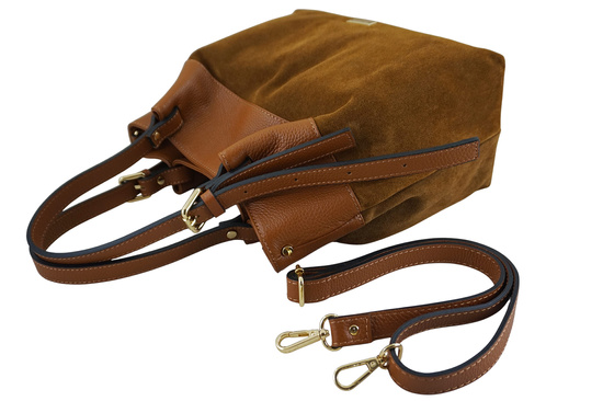 Elegancka torebka damska z naturalnego zamszu - Brązowa jasna 