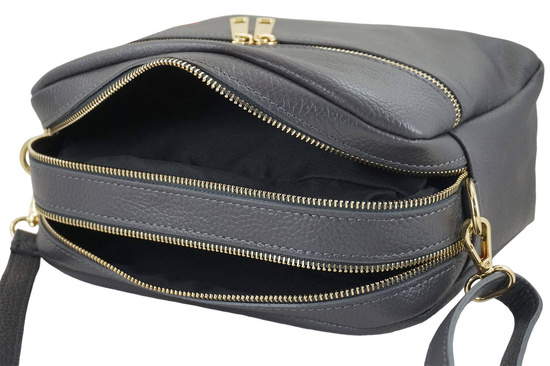 Pojemna torebka skórzana dwukomorowa - Szara ciemna 