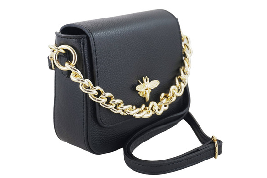 Modna torebka skórzana ze złotym łańcuszkiem - Czarna 