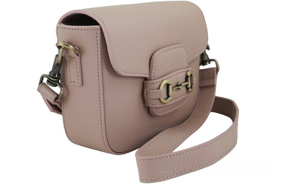 Torebka skórzana na szerokim pasku - Różowa pudrowa