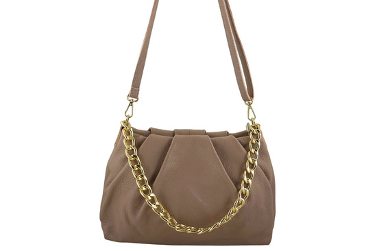 Marszczona torebka z łańcuszkiem - Różowa pudrowa 