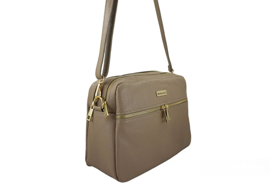 Pojemna torebka skórzana dwukomorowa - Beżowa 