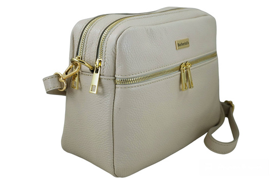 Pojemna torebka skórzana dwukomorowa - Beżowa jasna