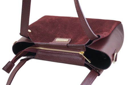 Klasyczna torebka skórzana z zamszem - Bordowa 
