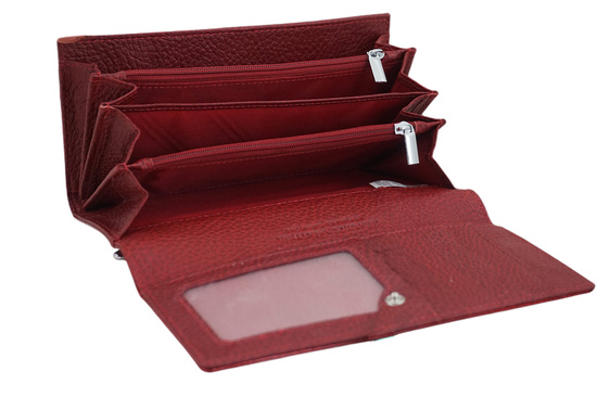 Klasyczny skórzany portfel damski CROCO - Czerwony 