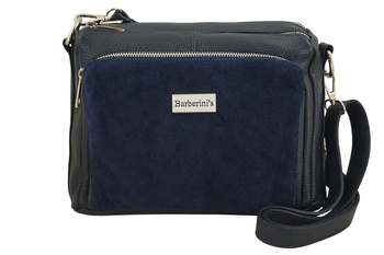 Codzienna torebka ze skóry naturalnej z zamszem - Granatowa