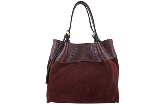 Elegancka torebka damska z naturalnego zamszu - Bordowa 