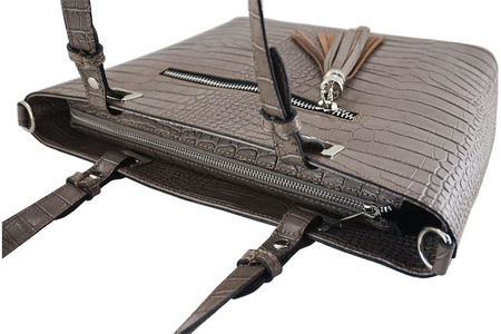 Klasyczna torebka na ramię - CROCO - Beżowa ciemna 