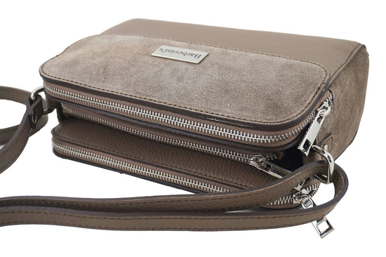 Torebka skórzana crossbody zamszowa - Szara ciemna