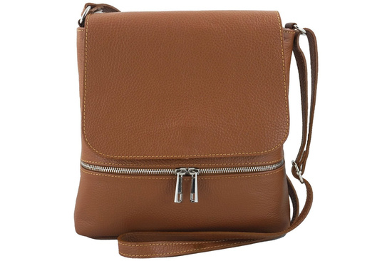 Skórzana torebka listonoszka z klapką - Bordowa 