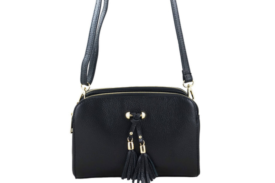 Listonoszka skórzana z kieszeniami - Czarna 