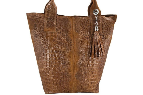 Modny worek skórzany - CROCO - Brązowy jasny