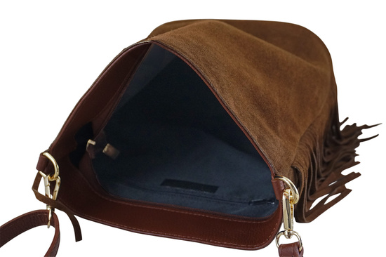 Zamszowa torebka boho z frędzlami - Brązowa