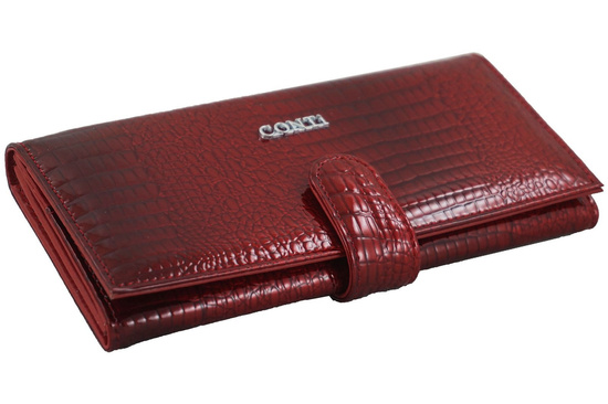 Skórzany portfel damski lakierowany - Czarny