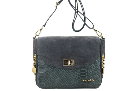 Zamszowa torebka ze złotymi ozdobami - Szara ciemna