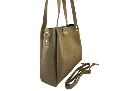 Klasyczna torebka skórzana z zamszem - Beżowa 