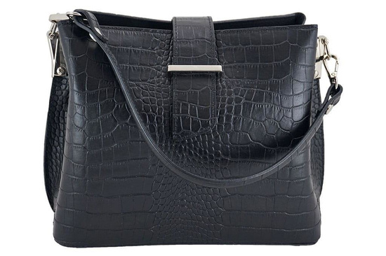 Klasyczne torebki skórzane - CROCO - Czarny 