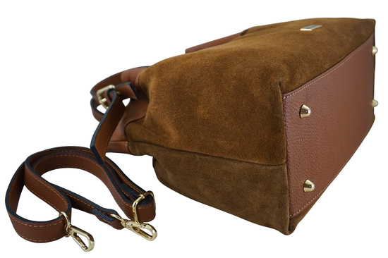 Elegancka torebka damska z naturalnego zamszu - Brązowa jasna 