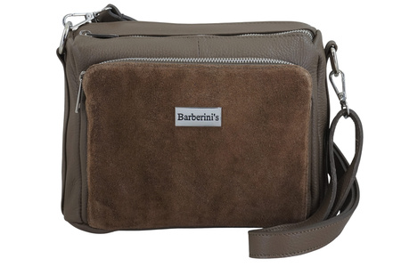 Codzienna torebka ze skóry naturalnej z zamszem - Beżowa ciemna