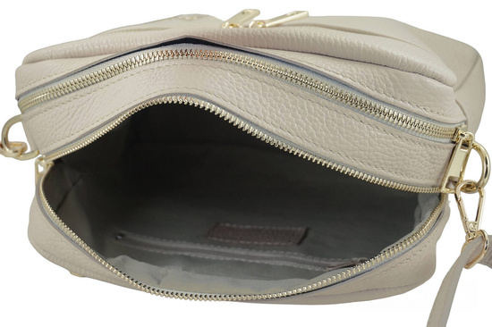 Pojemna torebka skórzana dwukomorowa - Beżowa jasna