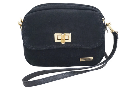 Mała zamszowa listonoszka ze złotym zapięciem - Czarna