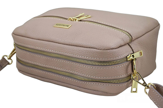 Pojemna torebka skórzana dwukomorowa - Różowa pudrowa