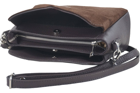 Listonoszka skórzana z zamszem - Brązowa ciemna