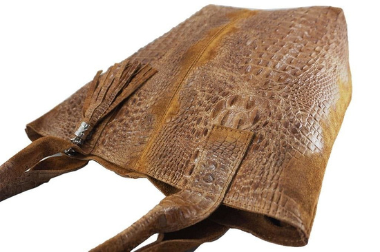 Modny worek skórzany - CROCO - Beżowy ciemny