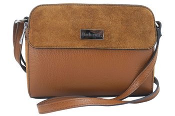 Torebka skórzana crossbody zamszowa - Brązowa jasna