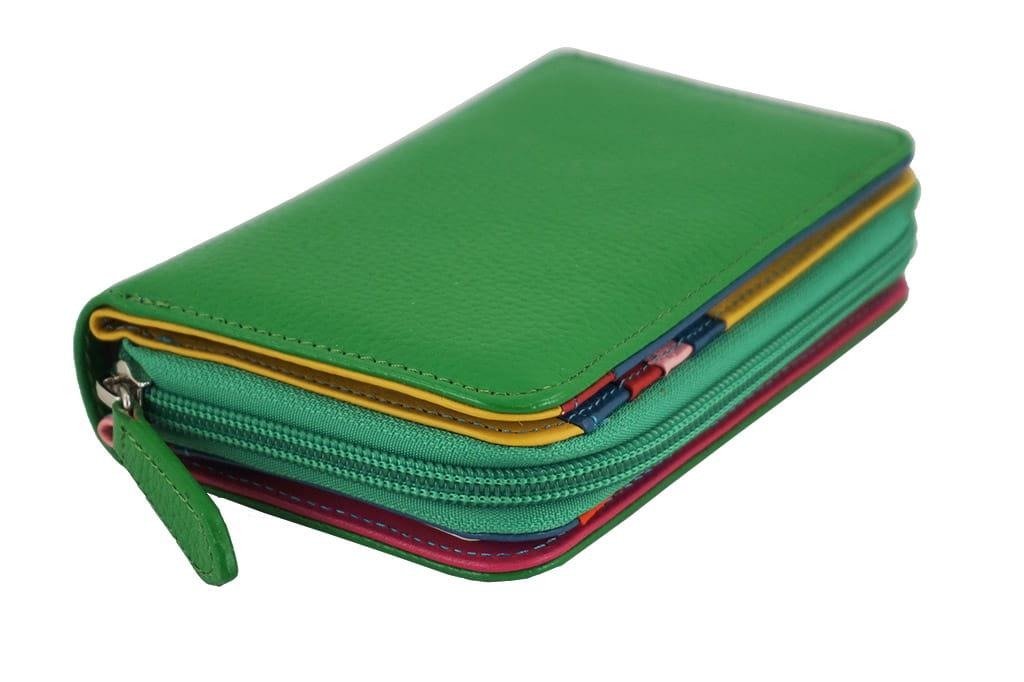 Barberini's Pojemny kolorowy portfel damski skórzany - Zielony D