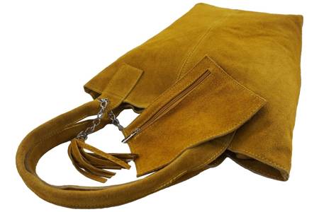 Shopper bag - torebka damska zamszowa - Żółta ciemna 