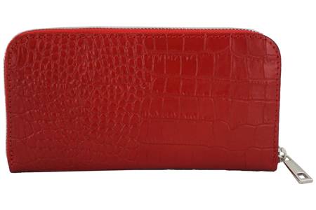 Skórzany duży portfel lakierowany - CROCO - Czerwony 