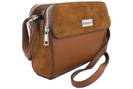 Torebka skórzana crossbody zamszowa - Brązowa jasna 