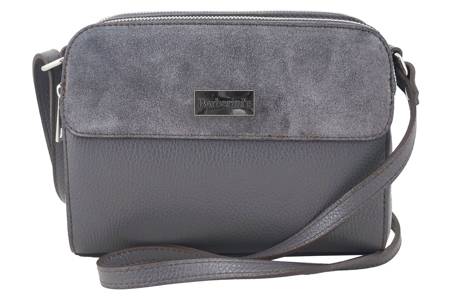 Torebka skórzana crossbody zamszowa - Szara ciemna 