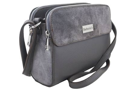 Torebka skórzana crossbody zamszowa - Szara ciemna 